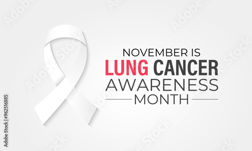 Vector illustration of Lung cancer awareness month is November. Calligraphy white ribbon and  gradient lung. Banner poster, flyer and background design template.