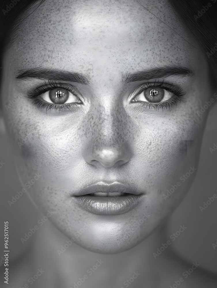 Closeup Portrait of a Woman with Freckles and Black and White Photography Closeup Portrait of a Woman with Freckles and Black and White Photography