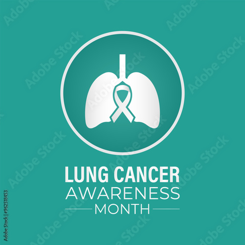 Vector illustration of Lung cancer awareness month is November. Calligraphy white ribbon and  gradient lung. Banner poster, flyer and background design template.