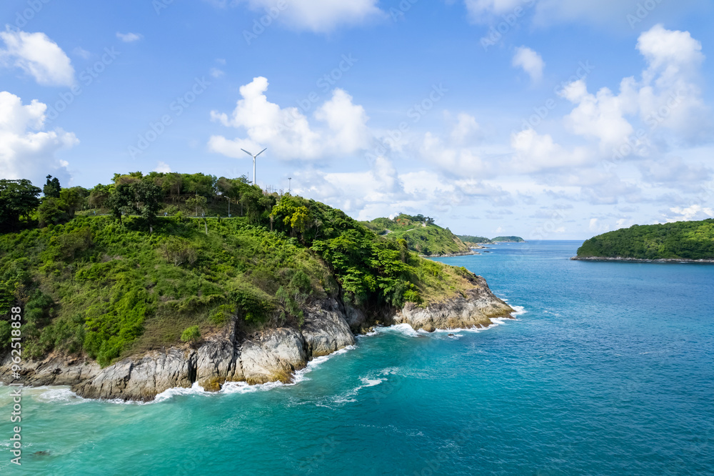 Fototapeta premium High angle view Beautiful Seashore in summer high season at Phuket island Thailand
