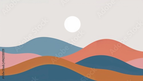 A moon over mountains flat vector design, abstract background.