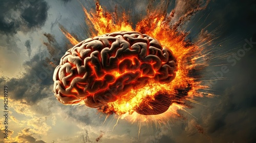 Concept art of a human brain exploding with knowledge and creativity