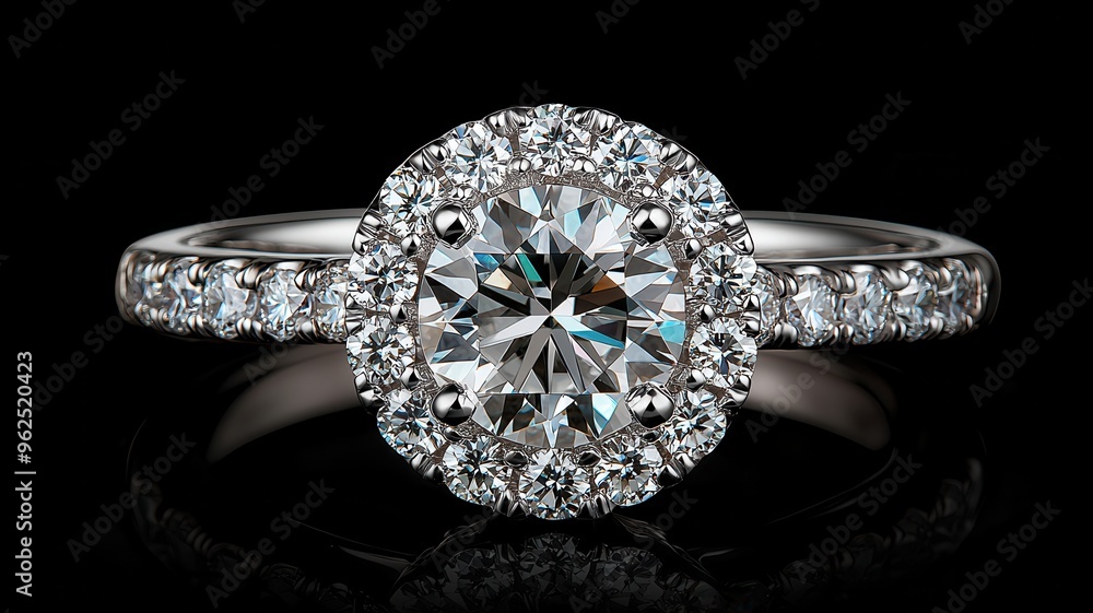 Elegant diamond ring with a stunning halo design, perfect for engagement or special occasions, showcasing brilliance and luxury.