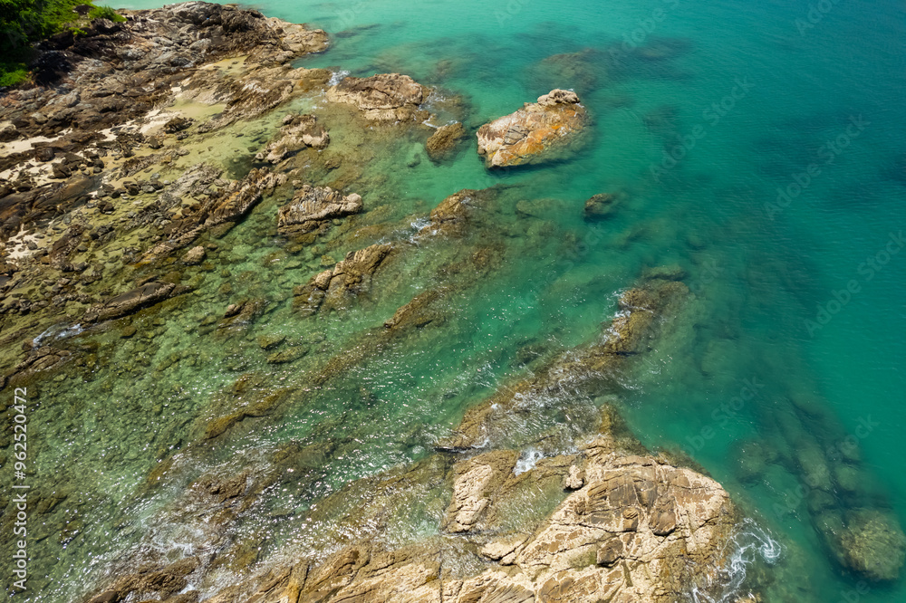 Fototapeta premium High angle view Beautiful Seashore in summer high season at Phuket island Thailand
