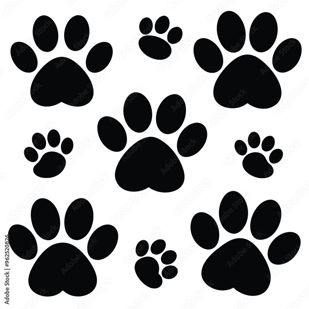 Fototapeta premium Animal Paw Silhouettes vector illustration