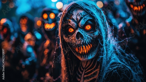 Whimsical Halloween costumes with a monster mash theme, surrounded by spooky spiders and cobwebs for a perfect blend of festive and frightful