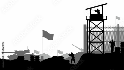 Landscape illustration of military base outpost