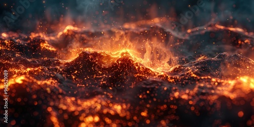 Abstract fiery background with glowing embers and smoke.