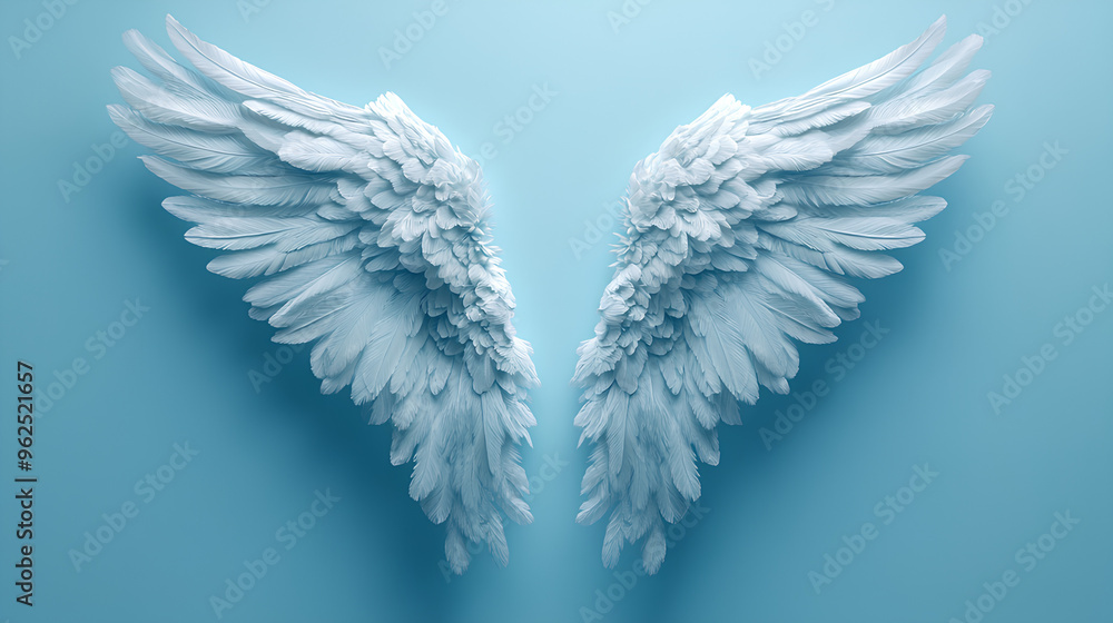 white angel wings realistic 3d on light blue background white angel wings realistic 3d on light blue background