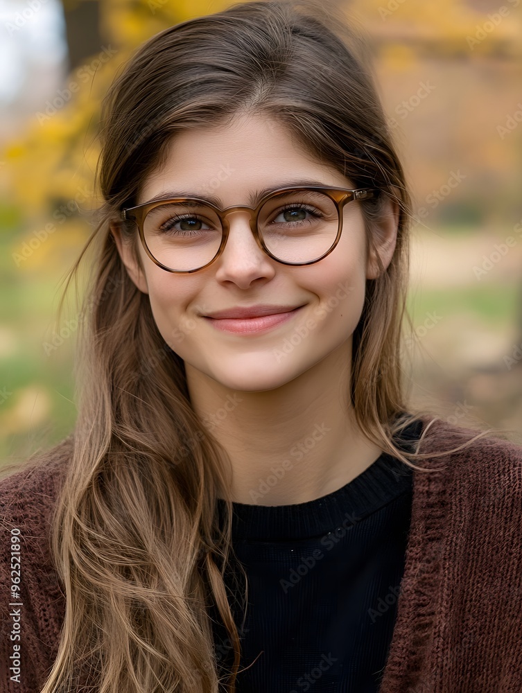 Portrait of a Young Woman with Glasses Smiling in an Autumn Setting Portrait of a Young Woman with Glasses Smiling in an Autumn Setting