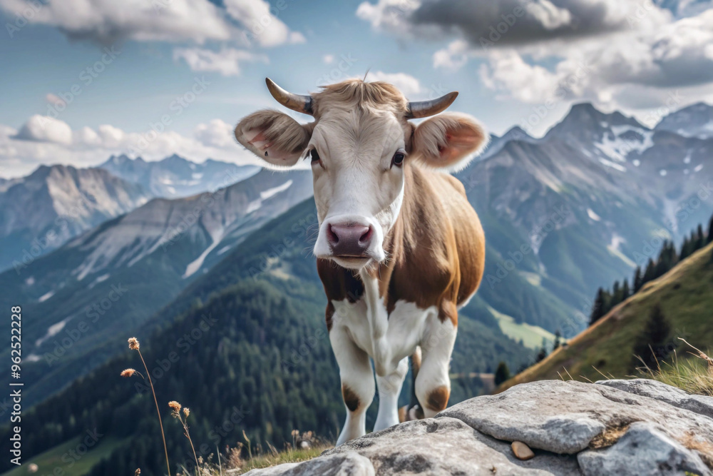 Curious Cow Gazing Over Mountain Range Curious Cow Gazing Over Mountain Range