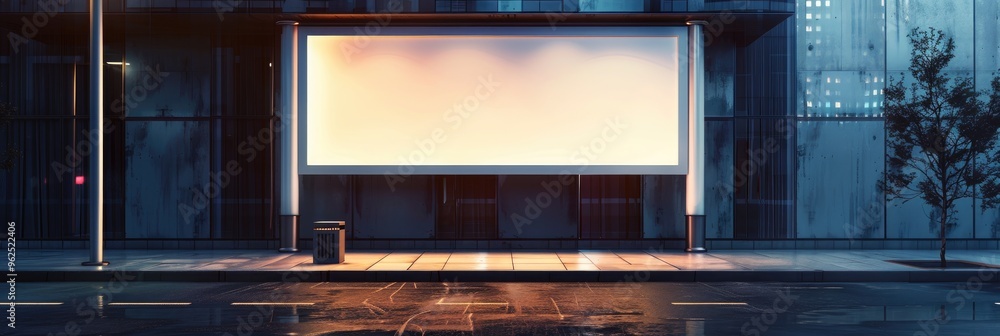 Blank Billboard Mockup on Sidewalk for Nighttime Outdoor Advertising Blank Billboard Mockup on Sidewalk for Nighttime Outdoor Advertising