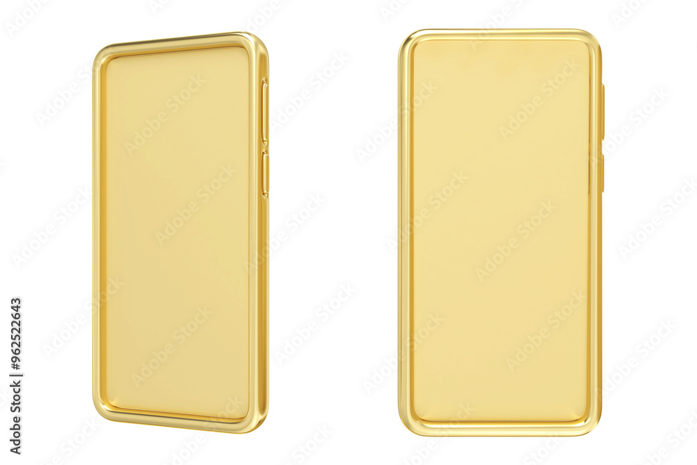 Golden smartphone mockup, 3d rendering