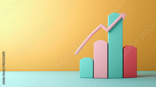 Linear regression, 3D chart with data points and bestfit line, 3D illustration