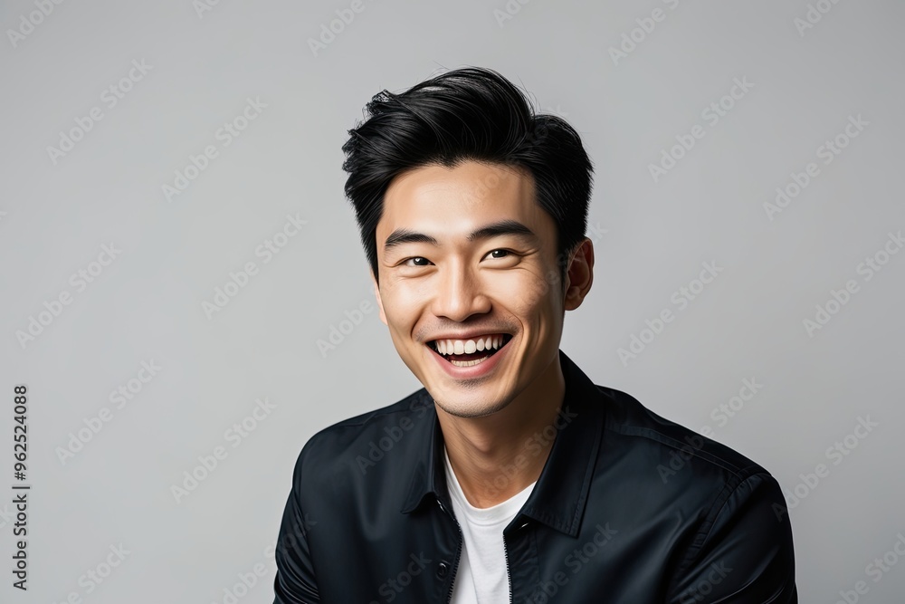Stylish Photogenic Young Asian Man Smiling Joyfully in Dynamic Portrait Stylish Photogenic Young Asian Man Smiling Joyfully in Dynamic Portrait