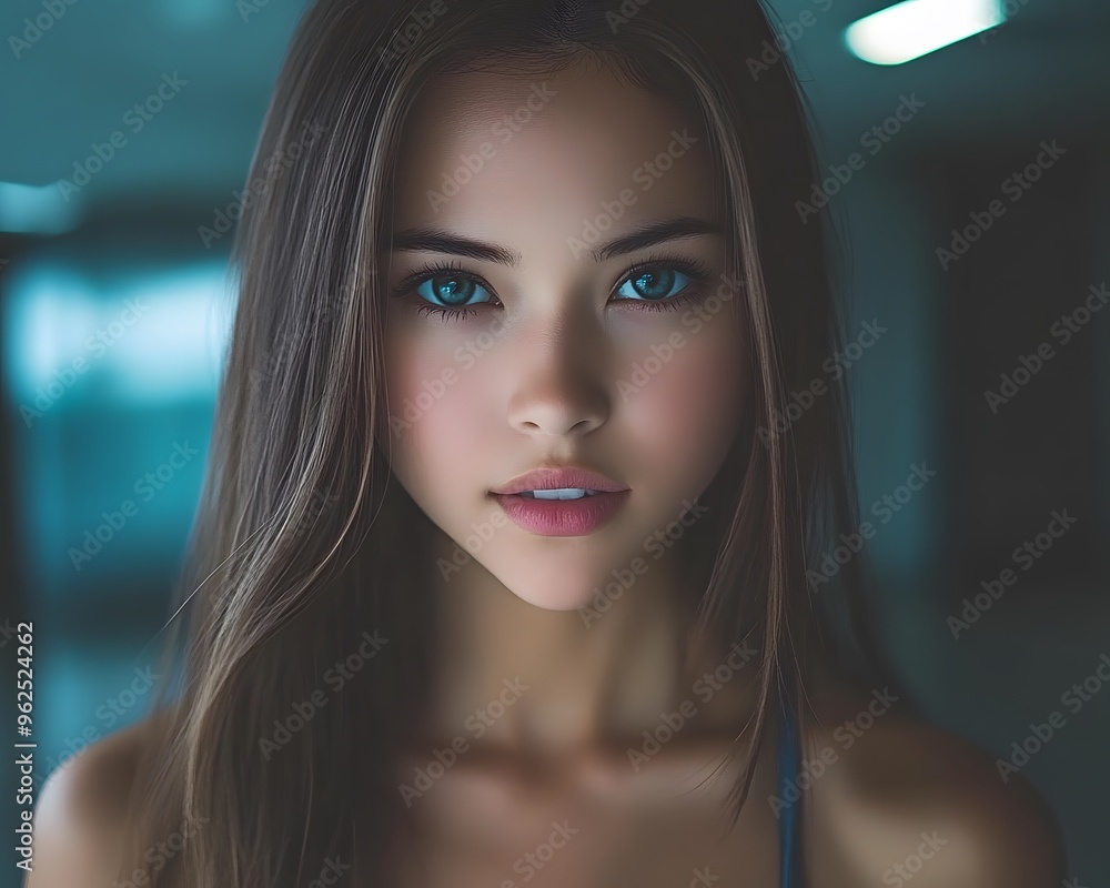 Close Up Portrait of Young Woman with Blue Eyes and Long Hair Close Up Portrait of Young Woman with Blue Eyes and Long Hair