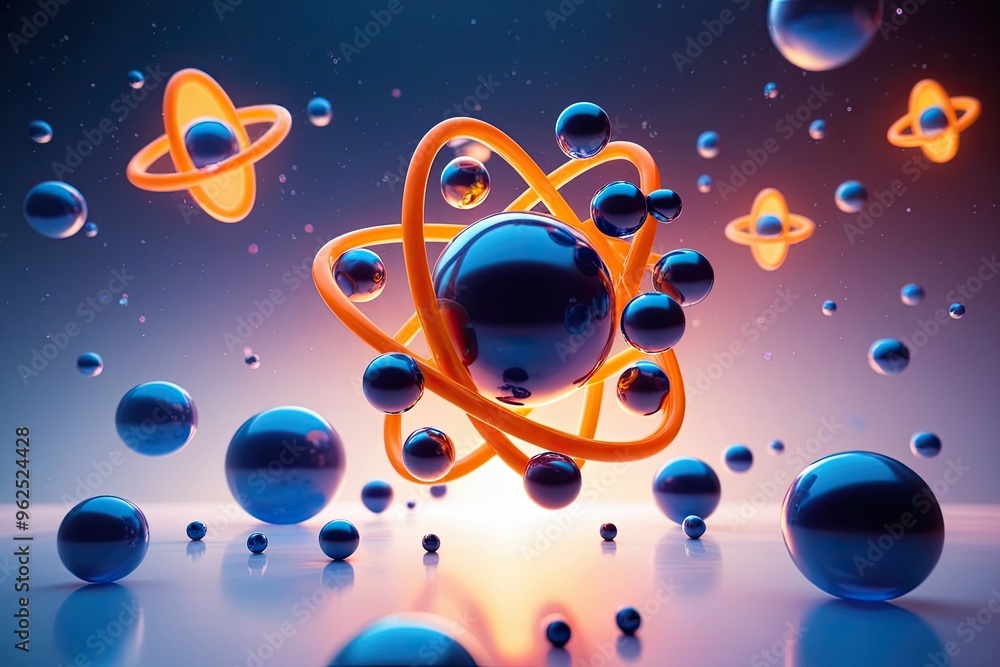 Fototapeta premium Dynamic 3D Atoms and Molecules in Vivid Abstract Backgrounds for Enhanced Visual Experience
