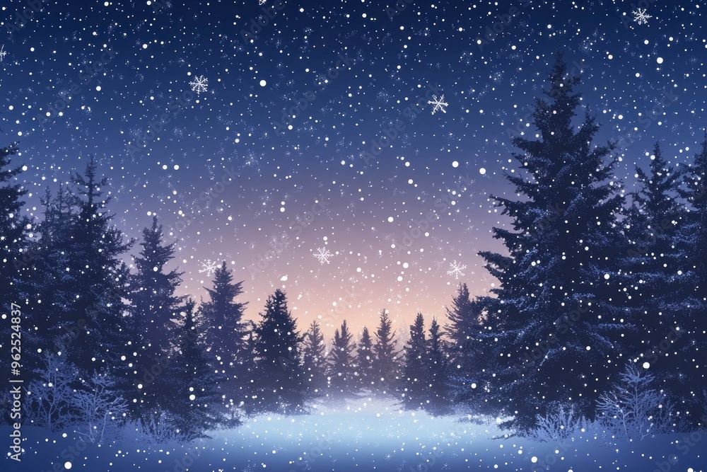 Christmas Background,Winter Night sky dark blue with starry,snowy in woodland landscape with firs,coniferous forest pine and falling snow,Vector Banner for Xmas, with generative ai Christmas Background,Winter Night sky dark blue with starry,snowy in woodland landscape with firs,coniferous forest pine and falling snow,Vector Banner for Xmas, with generative ai