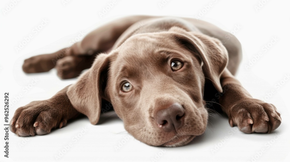 Happy brown Weimaraner puppy playing and posing on a white background, showing a playful and cheerful expression in a headshot.
Happy brown Weimaraner puppy playing and posing on a white background, showing a playful and cheerful expression in a headshot.