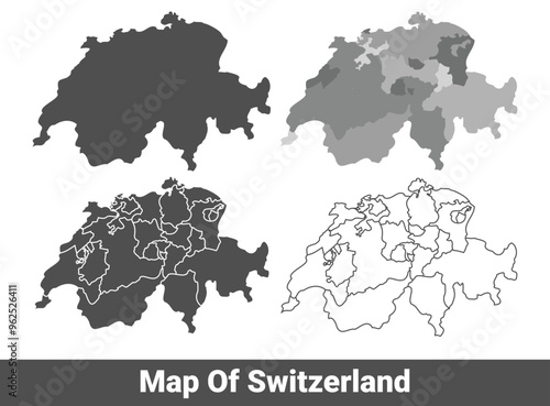 Collection of Switzerland country grey political maps set with border outline vector illustration