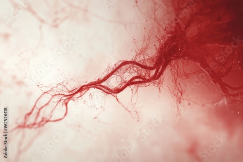An abstract red flow with intricate vein-like patterns on a soft background.