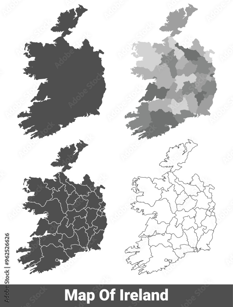 Obraz premium Collection of Ireland country grey political maps set with border outline vector illustration