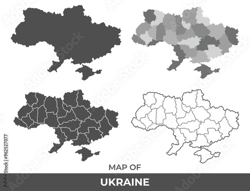 Collection of Ukraine country grey political maps set with border outline vector illustration