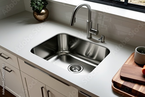 Stylish Aerial View of a Modern Undermount Kitchen Sink Design