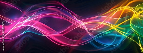 Abstract Colorful Swirling Neon Lights on a Dark Background