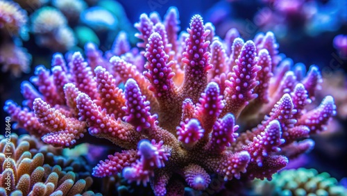 Beautiful Acropora SPS coral in coral reef aquarium tank. Macro shot. Selective focus, underwater, marine life, coral, reef photo