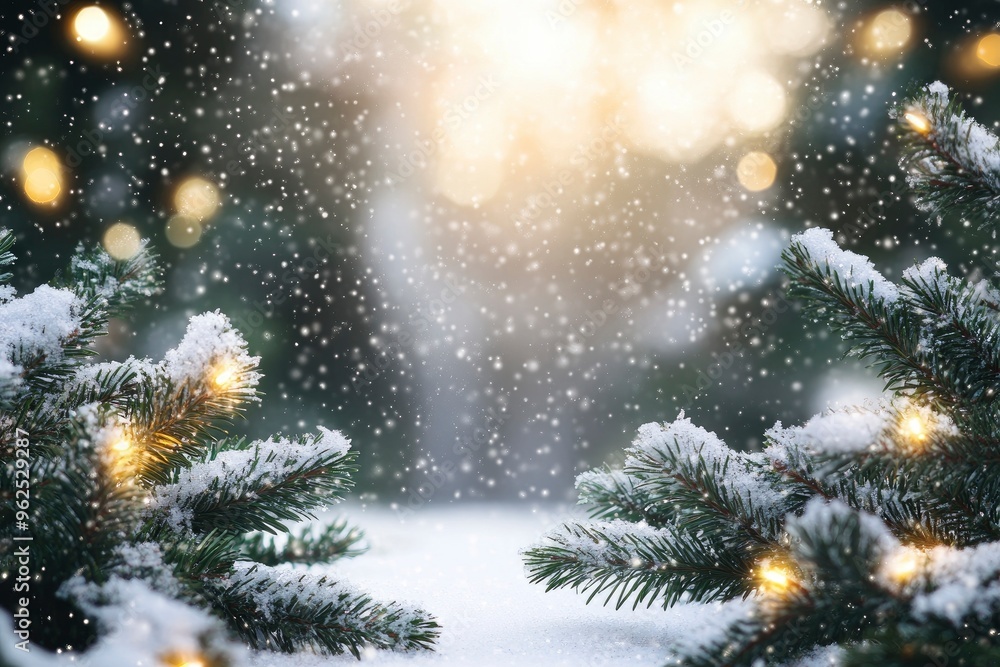 Christmas picture background with fir branches snow and fairy lights. stock photo Atmospheric image background with fir branches snow and fairy lights in different depths of field with generative ai Christmas picture background with fir branches snow and fairy lights. stock photo Atmospheric image background with fir branches snow and fairy lights in different depths of field with generative ai