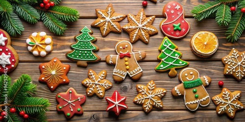 Christmas gingerbread cookies decorated with colorful icing , Christmas, gingerbread, cookies, colorful, icing, holiday