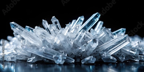 Methamphetamine crystals on a black background , addiction, drugs, stimulant, substance abuse, illegal, narcotics photo