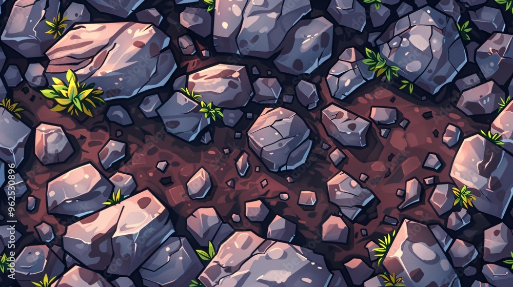 Interactive Texture Background 9. Seamless game texture depicting a mix of rugged rocks and earthy ...