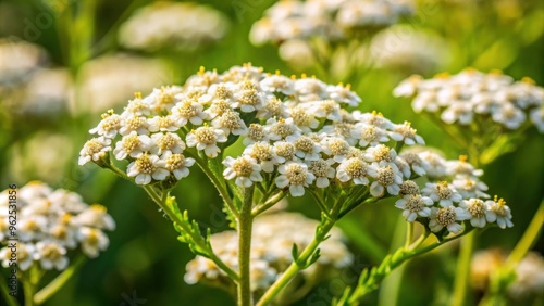 Closeup of medicinal wild herb Yarrow during flowering, Yarrow, Achillea millefolilium, wild herb photo