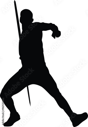 Javelin thrower silhouette illustration. Men athlete pose while doing sport activity.
