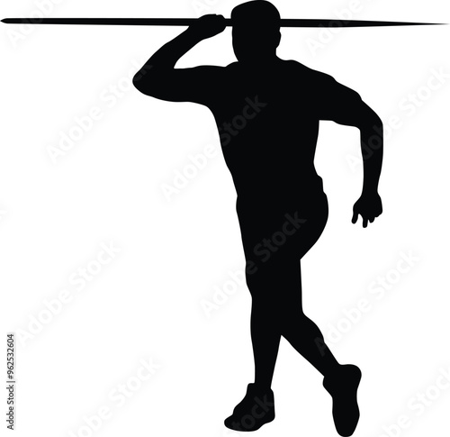 Javelin thrower silhouette illustration. Men athlete pose while doing sport activity.