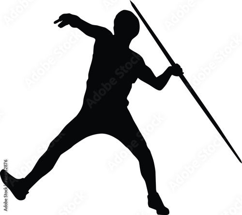 Javelin thrower silhouette illustration. Men athlete pose while doing sport activity.