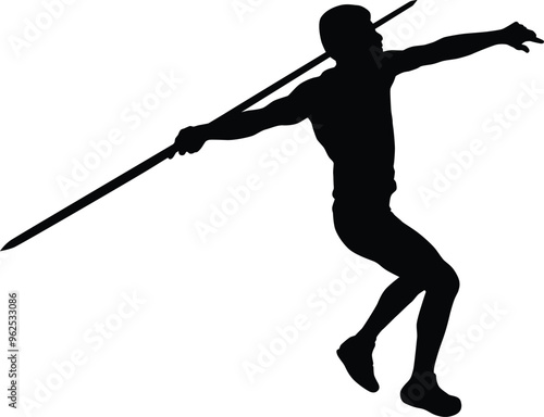 Javelin thrower silhouette illustration. Men athlete pose while doing sport activity.