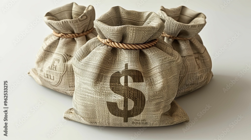 Three Brown Canvas Sacks with a Dollar Sign Three Brown Canvas Sacks with a Dollar Sign