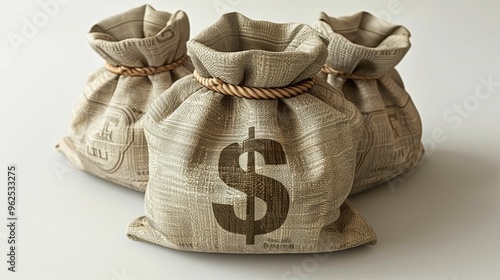 Three Brown Canvas Sacks with a Dollar Sign photo