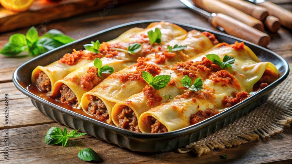 Traditional dish of Andorra, cannelloni with meat, served hot and delicious, Andorra, cannelloni, meat, traditional, food, dish Traditional dish of Andorra, cannelloni with meat, served hot and delicious, Andorra, cannelloni, meat, traditional, food, dish