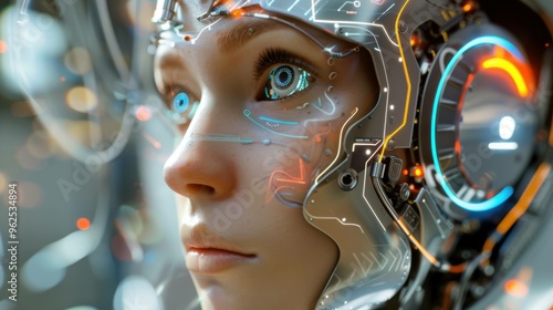  Experience cutting-edge technological innovation with a highly detailed AI robot face, blending human-like features and advanced robotics for a futuristic vision.