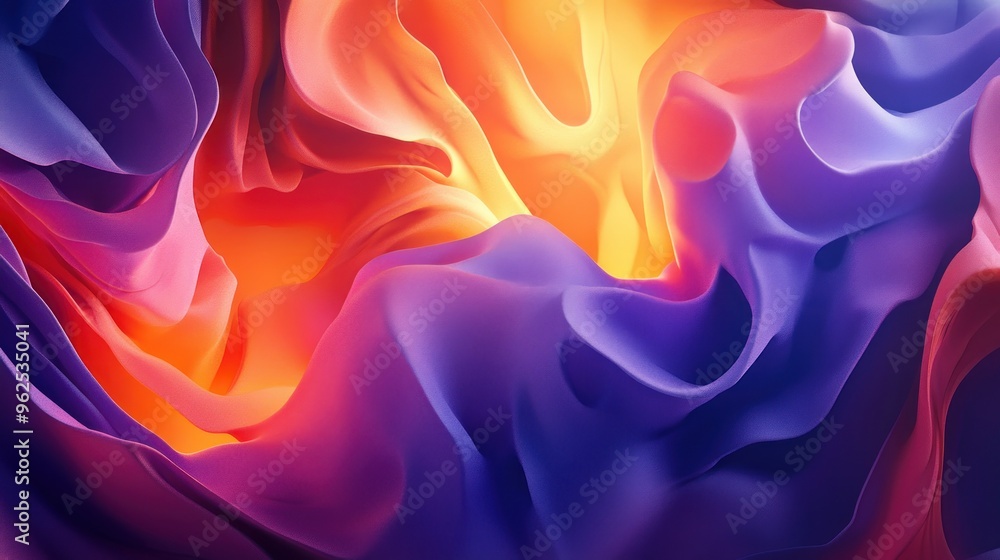 Obraz premium Abstract Wavy Gradient Pattern in Purple, Orange, and Yellow