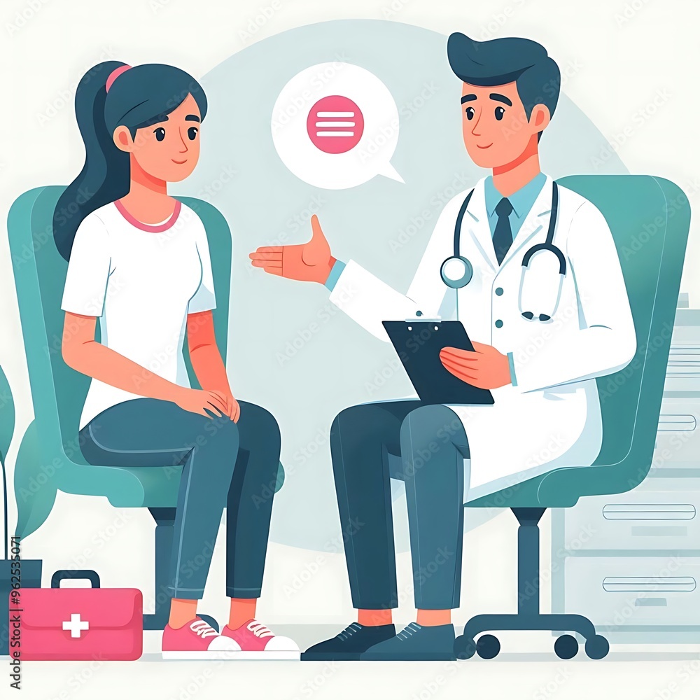 Specialist doctor giving advice patient in flat design Specialist doctor giving advice patient in flat design