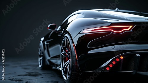 Black Luxury Sports Car with Red Taillights