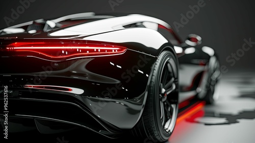 Rear View of a Sleek Black Sports Car with Red Taillights