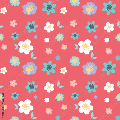 Colorful Floral Pattern on Red