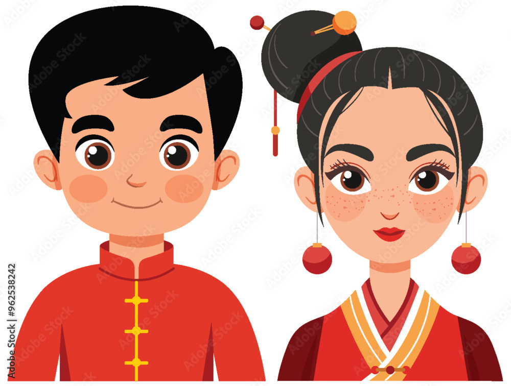 Fototapeta premium Traditional Chinese Couple Illustration