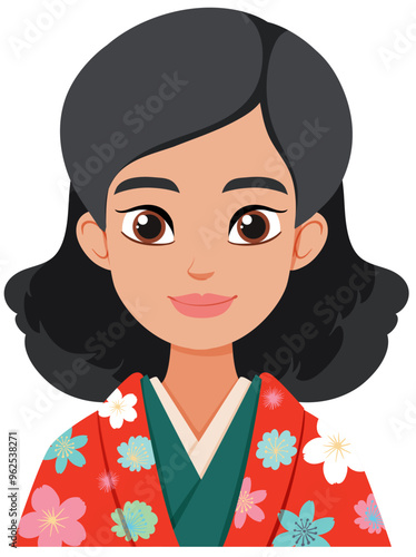 Woman in Traditional Floral Kimono
